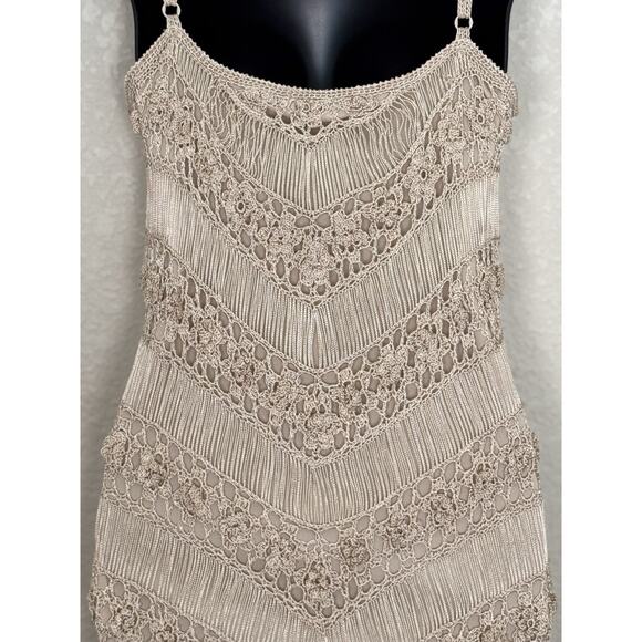 Vtg Caché Dress Crochet Midi Art Deco Flapper Gatsby Ethereal Romantic Retro, XS - Picture 6 of 8